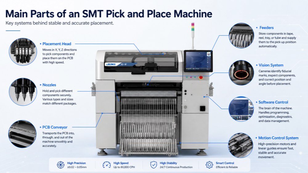 Az SMT Pick and Place Machine fő r&eacute;szei
