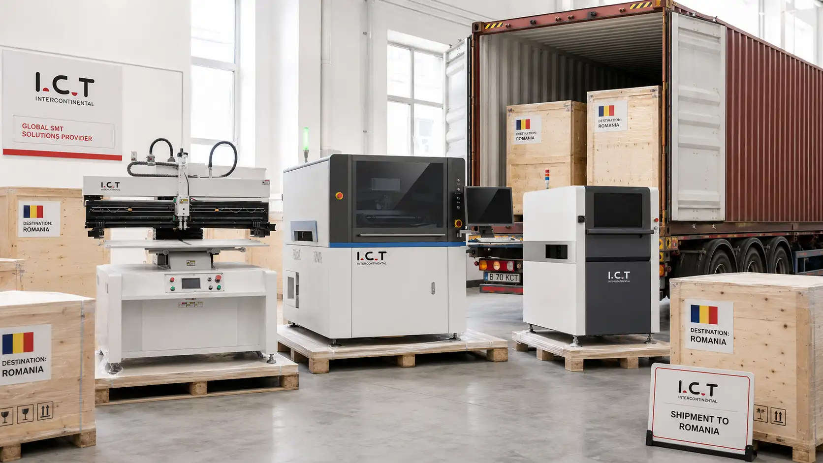 Az ICT fejlett SMT berendez&eacute;seket sz&aacute;ll&iacute;t Rom&aacute;ni&aacute;ba az elektronikai gy&aacute;rt&aacute;s bőv&iacute;t&eacute;s&eacute;nek t&aacute;mogat&aacute;s&aacute;ra.webp